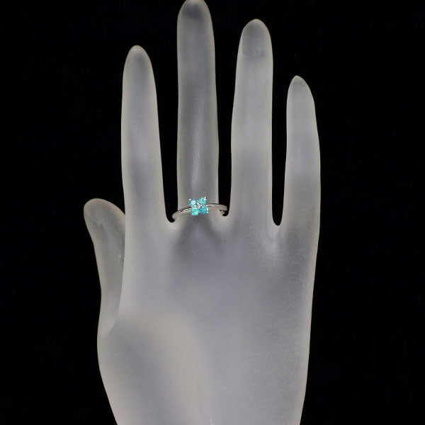 K18WG パライバトルマリン ダイヤモンド リング 0.31ct D0.01ct フラワー
