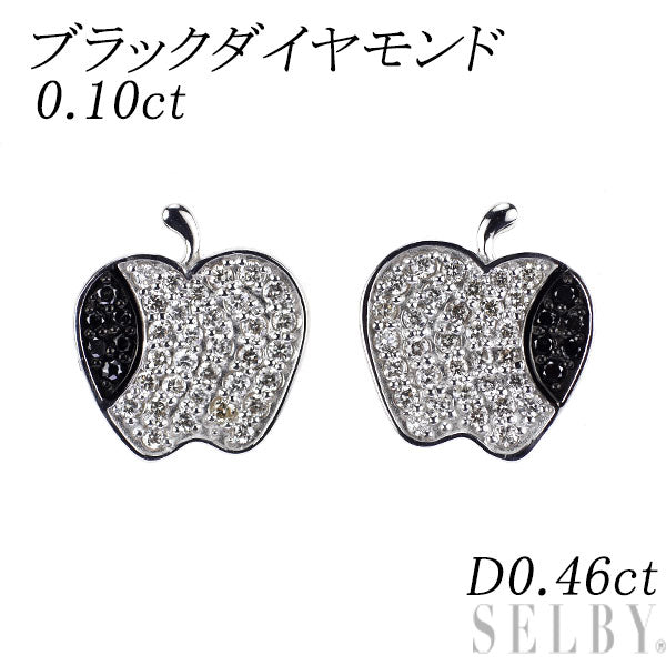 K18WG ブラック/カラーレス ダイヤモンド ピアス BD0.10ct D0.46ct リンゴ パヴェ