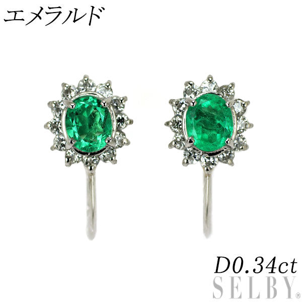 Pt900 エメラルド ダイヤモンド イヤリング D0.34ct