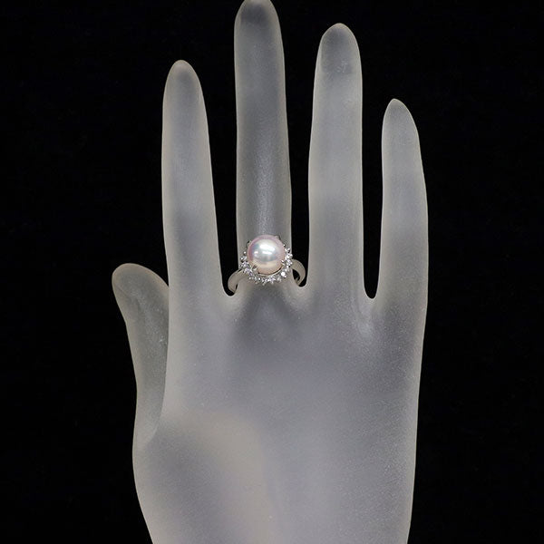 Pt900 アコヤ真珠 ダイヤモンド リング 径約9.4mm D0.30ct