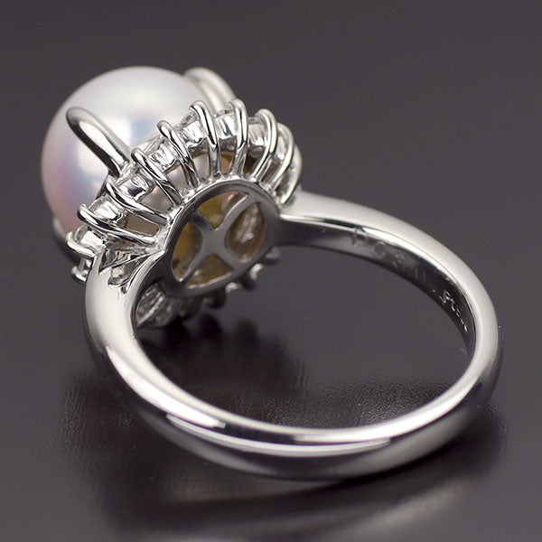 Pt900 アコヤ真珠 ダイヤモンド リング 径約9.4mm D0.30ct