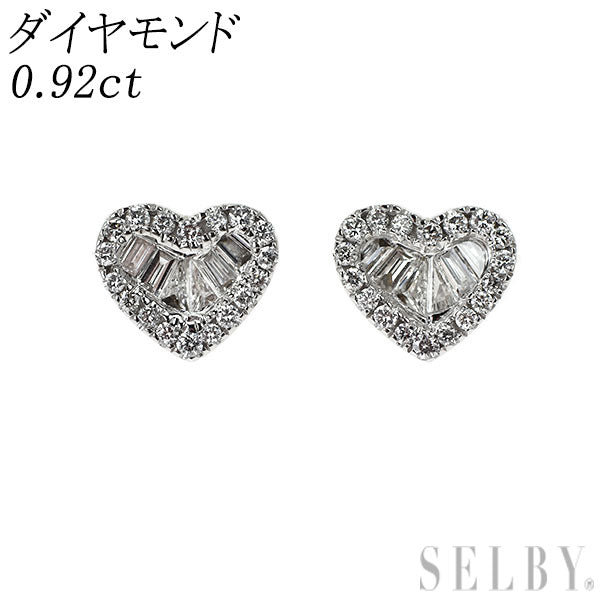 K18WG ダイヤモンド ピアス 0.92ct ハート