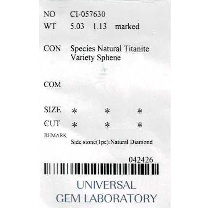 Pt900 スフェーン ダイヤモンド リング 5.03ct D1.13ct