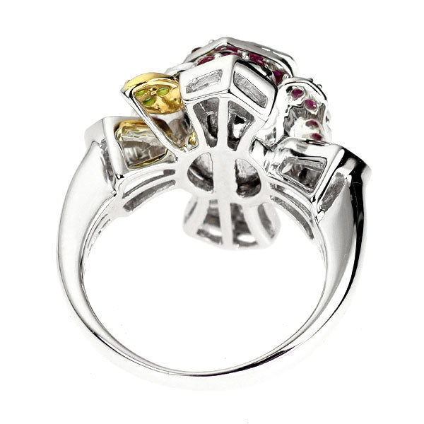 K18YG/WG ルビー グリーンガーネット ダイヤ リング 0.70ct G0.03ct D0.23ct フラワー