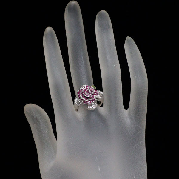 K18YG/WG ルビー グリーンガーネット ダイヤ リング 0.70ct G0.03ct D0.23ct フラワー