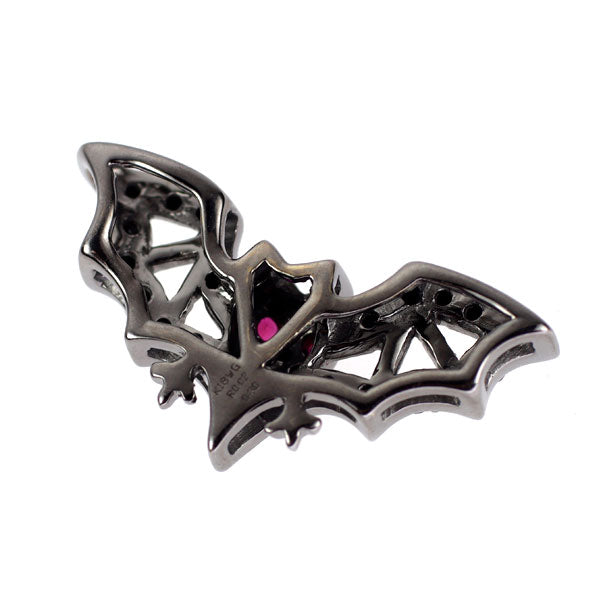 ブラックコーティング/K18WG ブラック ダイヤモンド ルビー ペンダントトップ 0.30ct R0.02ct コウモリ アニマル