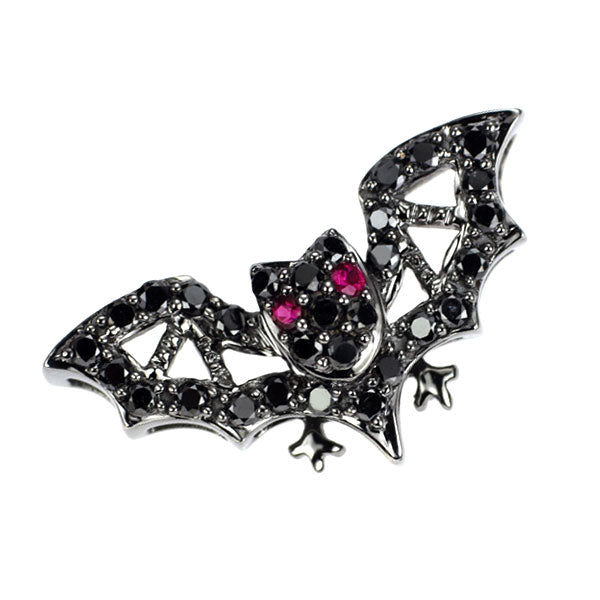 ブラックコーティング/K18WG ブラック ダイヤモンド ルビー ペンダントトップ 0.30ct R0.02ct コウモリ アニマル