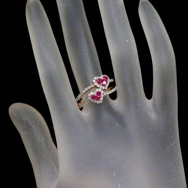 K18WG/PG ルビー ダイヤモンド リング 0.50ct D0.60ct ハート