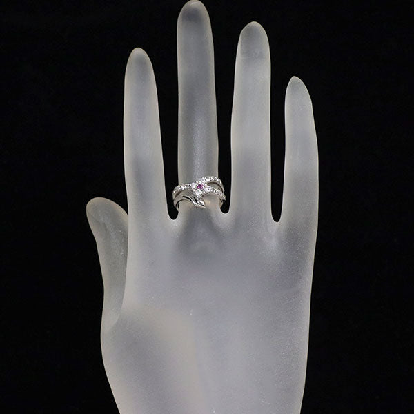 ケイウノ K18WG ピンク サファイア ダイヤモンド リング D0.532ct フラワー スネーク