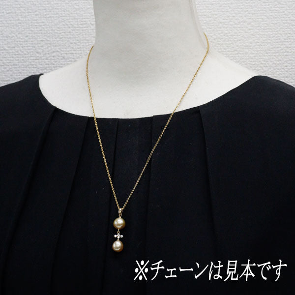 田崎真珠 K18YG ゴールデン 真珠 ダイヤモンド ペンダントトップ 径約9.1-10.0mm D0.10ct