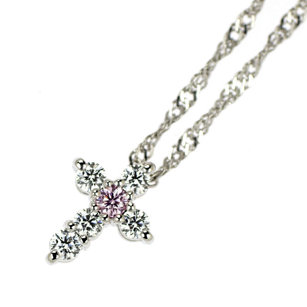 Pt900/ Pt850 天然ピンク ダイヤモンド H&Cダイヤモンド ペンダントネックレス 0.05ct D0.22ct  クロス 希少