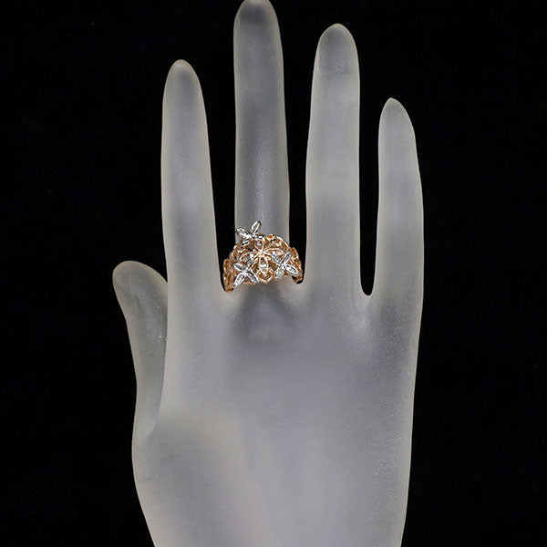 K18WG/PG ダイヤモンド リング 0.25ct フラワー 蝶