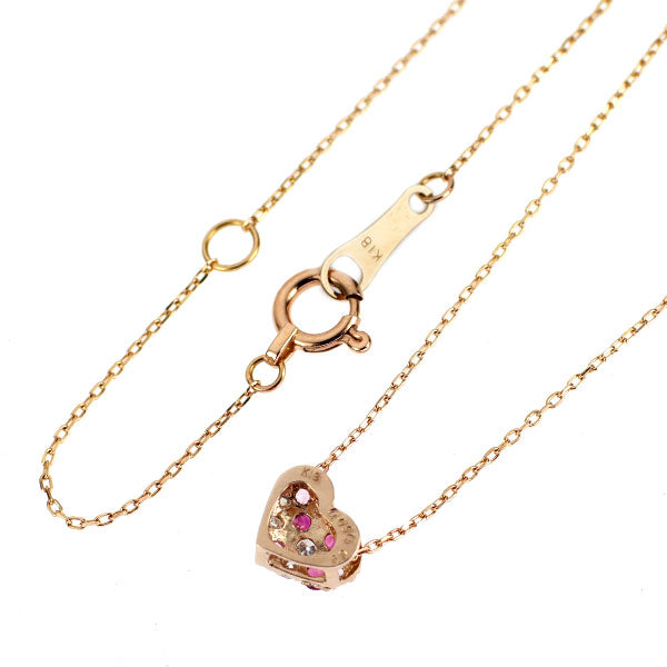 K18PG ルビー/ピンク サファイア ダイヤモンド ペンダントネックレス 0.09ct D0.05ct ハート