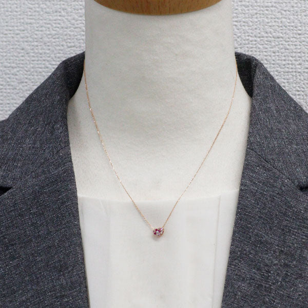 K18PG ルビー/ピンク サファイア ダイヤモンド ペンダントネックレス 0.09ct D0.05ct ハート