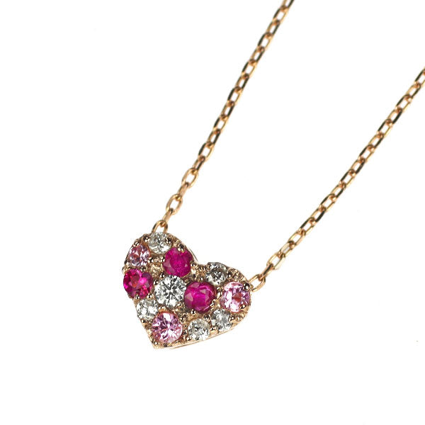 K18PG ルビー/ピンク サファイア ダイヤモンド ペンダントネックレス 0.09ct D0.05ct ハート