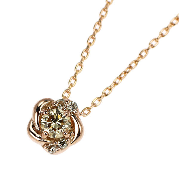 K18PG ダイヤモンド ペンダントネックレス 0.11ct フラワー