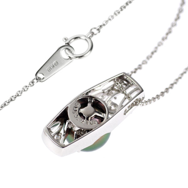 ミキモト K18WG 黒蝶 真珠 ダイヤモンド ペンダントネックレス 径約9.8mm D0.21ct