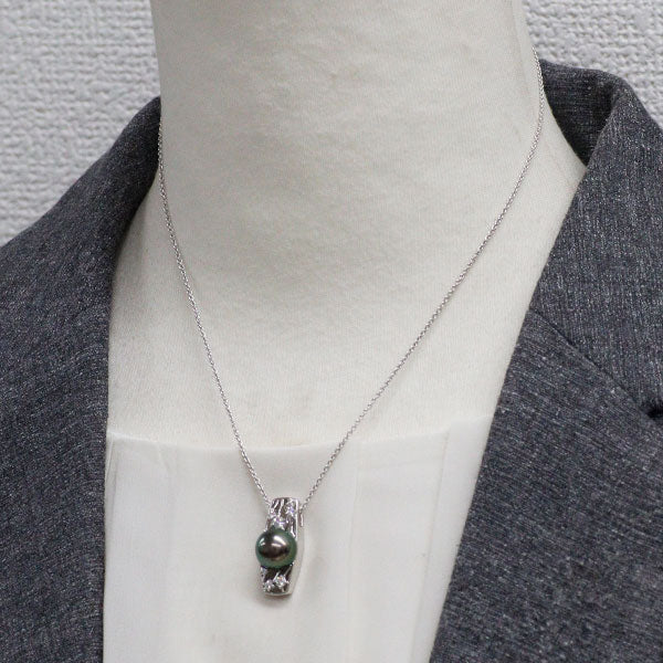 ミキモト K18WG 黒蝶 真珠 ダイヤモンド ペンダントネックレス 径約9.8mm D0.21ct