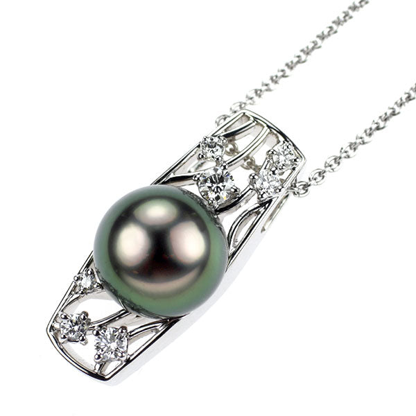 ミキモト K18WG 黒蝶 真珠 ダイヤモンド ペンダントネックレス 径約9.8mm D0.21ct