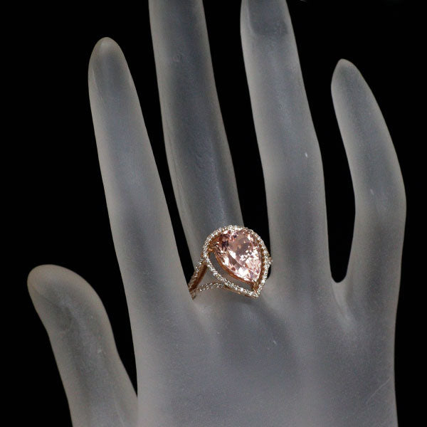 K18PG ペアシェイプ モルガナイト ダイヤモンド リング 4.98ct D0.46ct