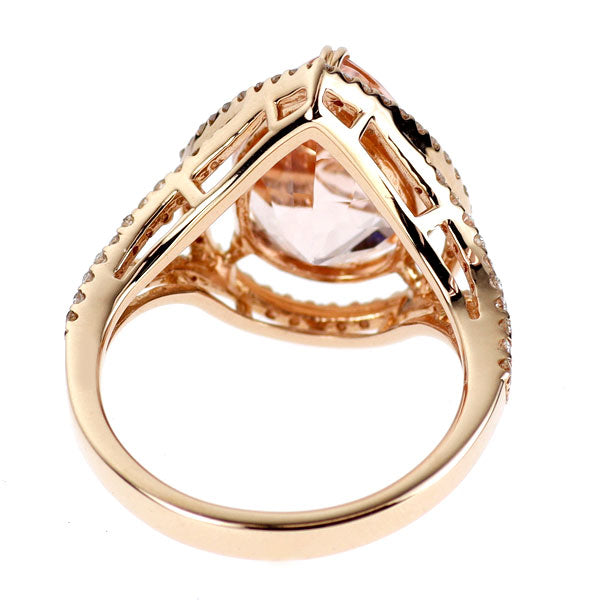 K18PG ペアシェイプ モルガナイト ダイヤモンド リング 4.98ct D0.46ct
