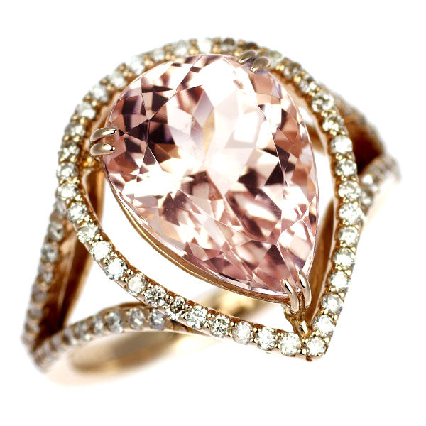 K18PG ペアシェイプ モルガナイト ダイヤモンド リング 4.98ct D0.46ct