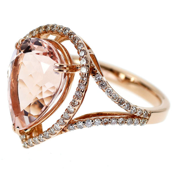 K18PG ペアシェイプ モルガナイト ダイヤモンド リング 4.98ct D0.46ct