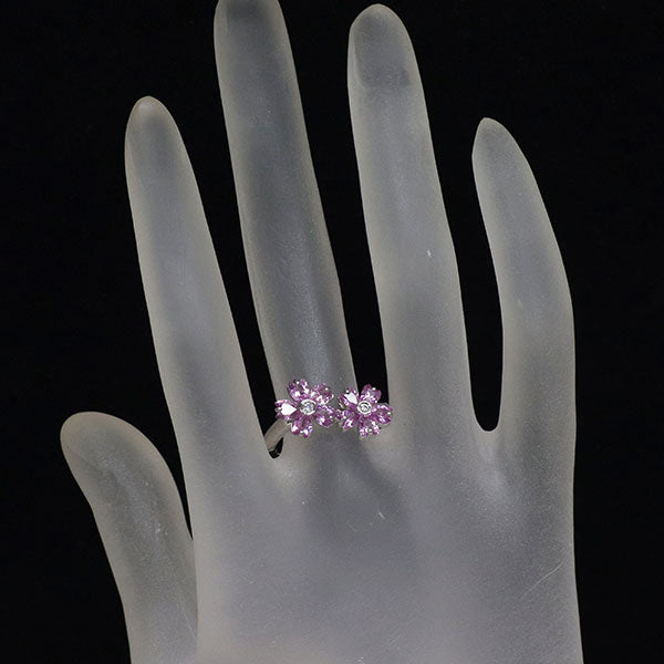 Pt900 ピンクサファイア ダイヤモンド リング 1.88ct D0.03ct フラワー