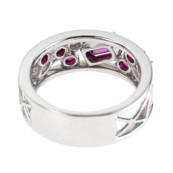 Pt950 ロードライトガーネット ルビー 天然ピンク/カラーレスダイヤモンド リング 0.48ct R0.40ct PD0.07ct D0.08ct