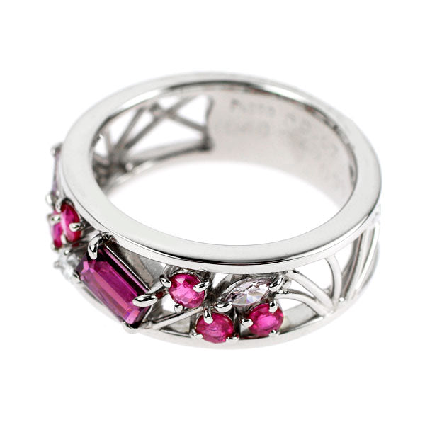 Pt950 ロードライトガーネット ルビー 天然ピンク/カラーレスダイヤモンド リング 0.48ct R0.40ct PD0.07ct D0.08ct