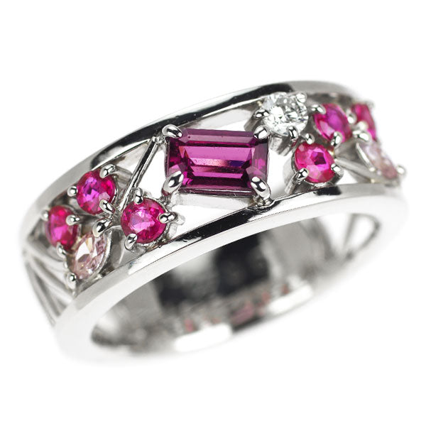 Pt950 ロードライトガーネット ルビー 天然ピンク/カラーレスダイヤモンド リング 0.48ct R0.40ct PD0.07ct D0.08ct