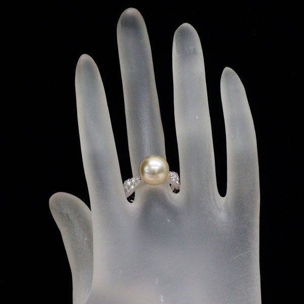 K18WG ゴールデン 真珠 ダイヤモンド リング 径約11.2mm D0.73ct