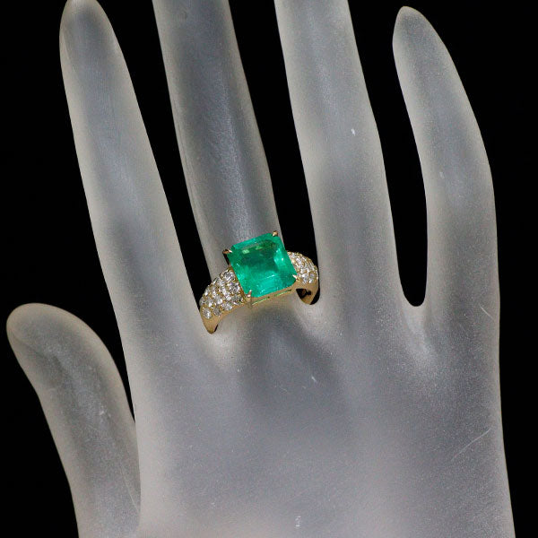 K18YG エメラルド ダイヤモンド リング 3.197ct D0.78ct