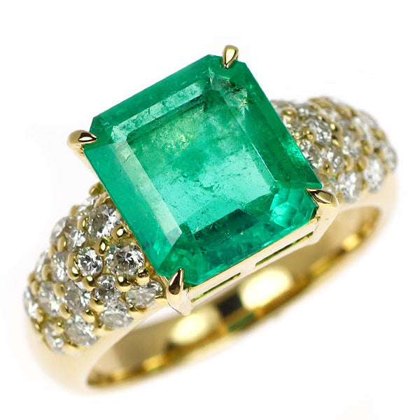 K18YG エメラルド ダイヤモンド リング 3.197ct D0.78ct