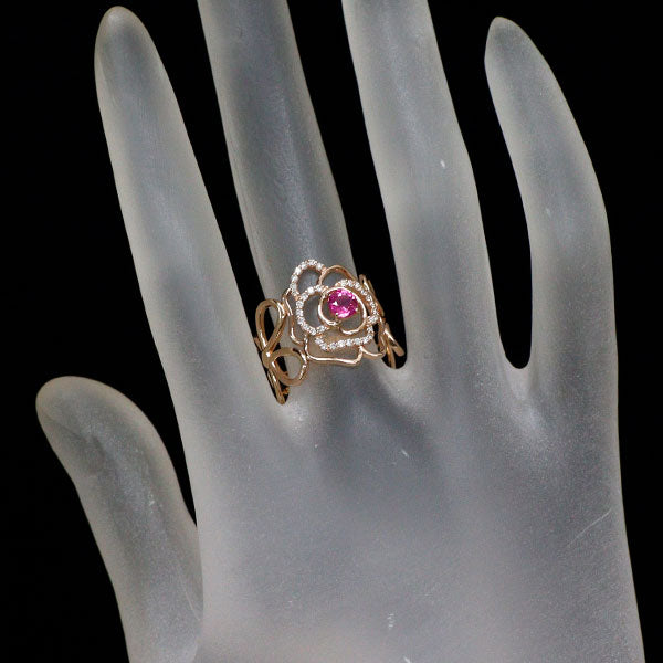 K18PG ルビー ダイヤモンド リング 0.379ct D0.16ct フラワー