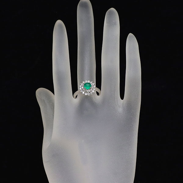 Pt900 エメラルドキャッツアイ ダイヤモンド リング 0.65ct D0.50ct