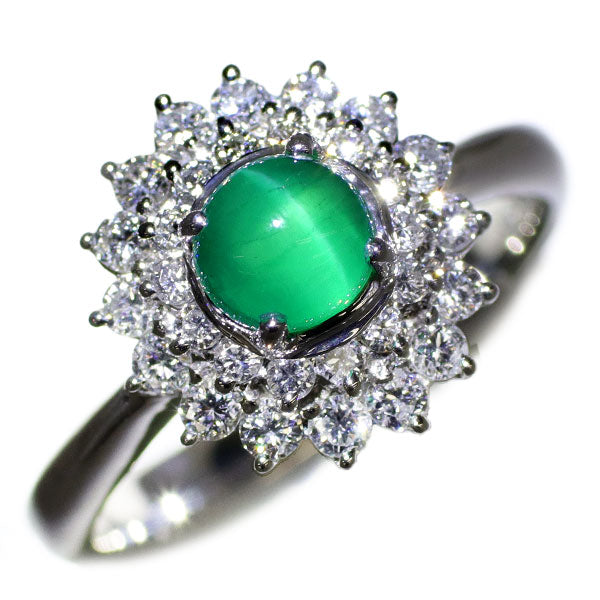 Pt900 エメラルドキャッツアイ ダイヤモンド リング 0.65ct D0.50ct