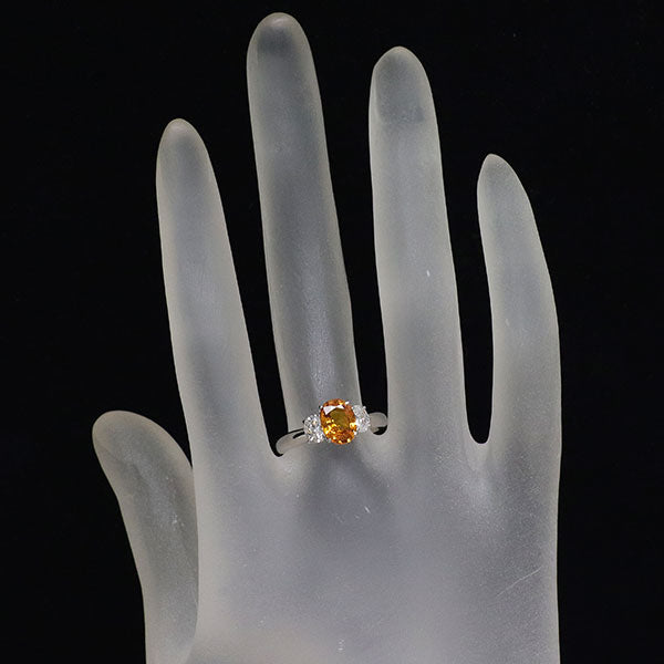 Pt900 ゴールデンサファイア ダイヤモンド リング 1.58ct D0.55ct
