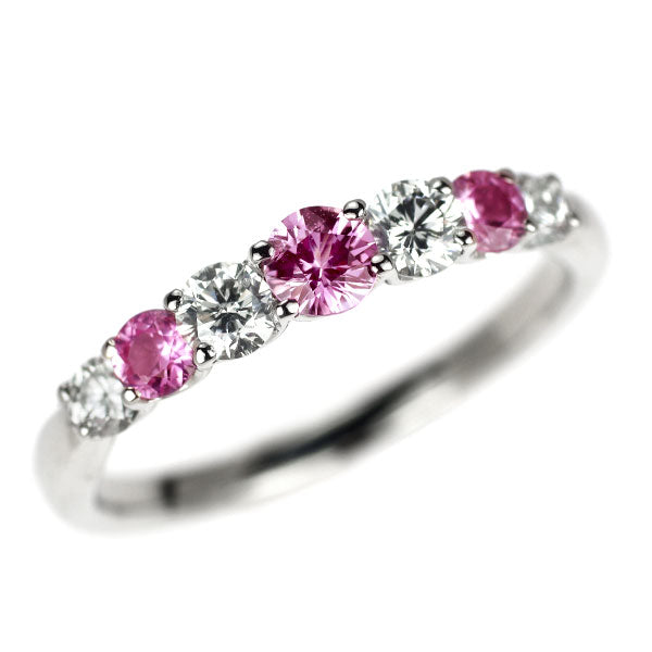 Pt900 ピンク サファイア ダイヤモンド リング 0.55ct D0.50ct