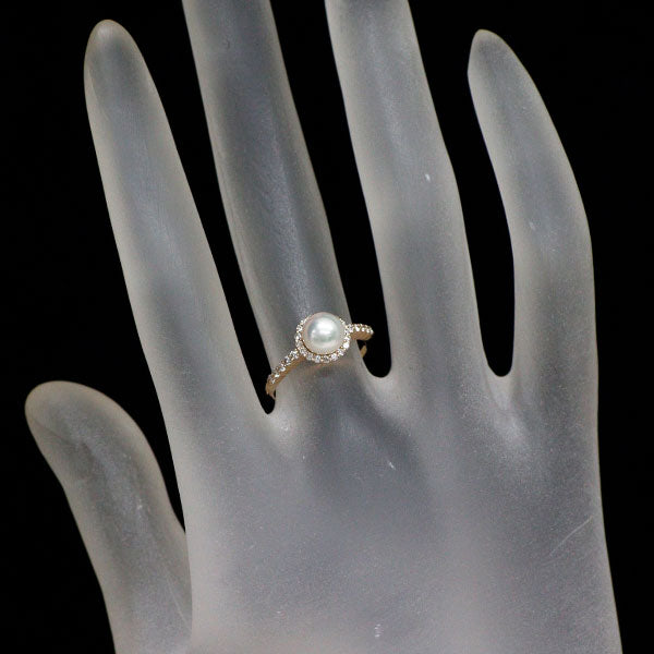 K18PG アコヤ 真珠 ダイヤモンド リング 径約5.8mm D0.20ct