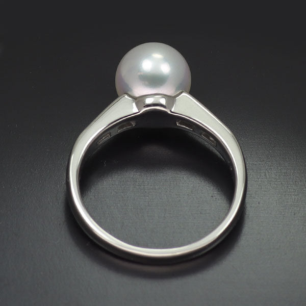 Pt900 アコヤ 真珠/パール プリンセスカット ダイヤモンド リング 径約 8.5mm D0.30ct