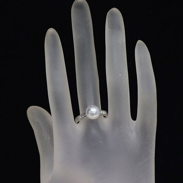 Pt900 アコヤ 真珠/パール プリンセスカット ダイヤモンド リング 径約 8.5mm D0.30ct