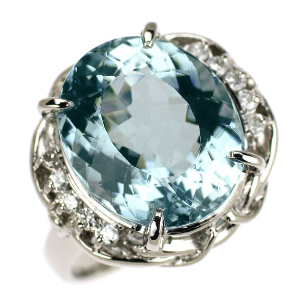 Pt900 アクアマリン ダイヤモンド リング 7.37ct D0.14ct