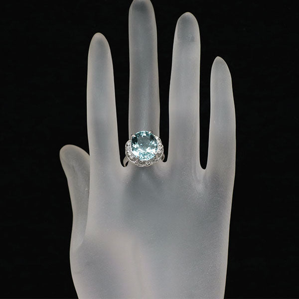 Pt900 アクアマリン ダイヤモンド リング 7.37ct D0.14ct