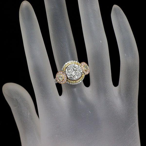 K18YG/WG/PG 天然ピンク/イエロー/カラーレス ダイヤモンド リング 1.46ct