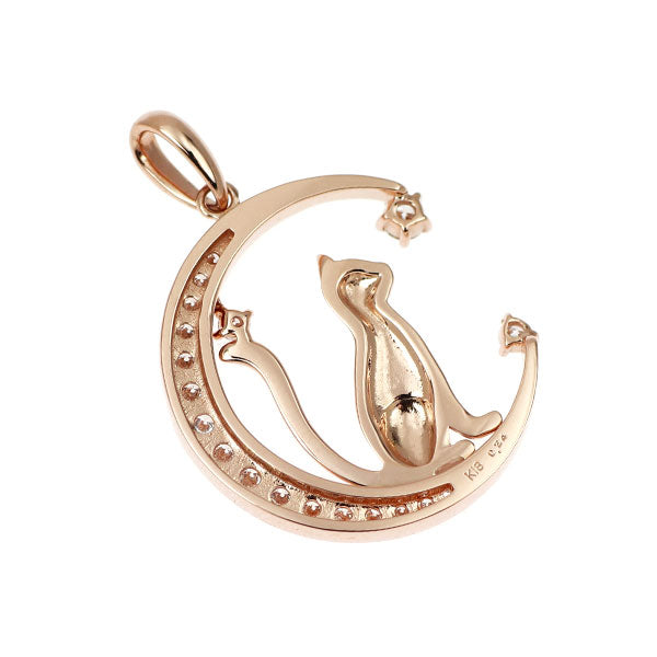 K18PG ダイヤモンド ペンダントトップ 0.24ct 猫 月
