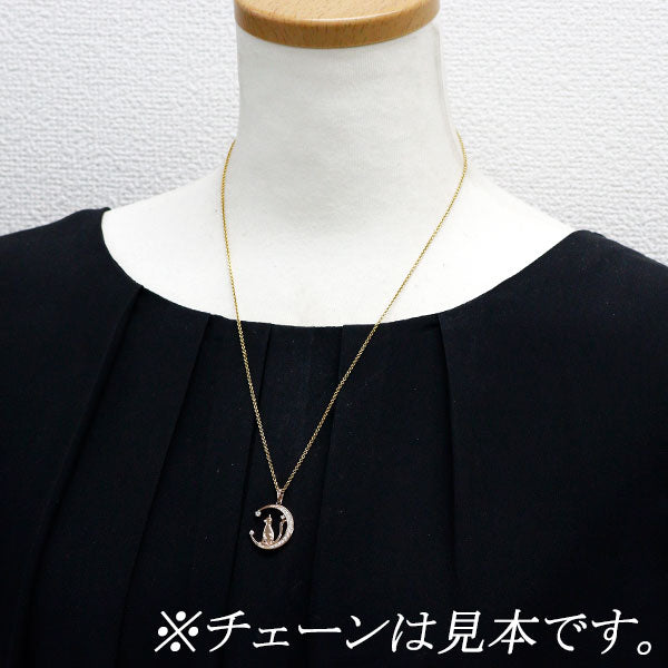 K18PG ダイヤモンド ペンダントトップ 0.24ct 猫 月