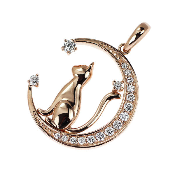 K18PG ダイヤモンド ペンダントトップ 0.24ct 猫 月