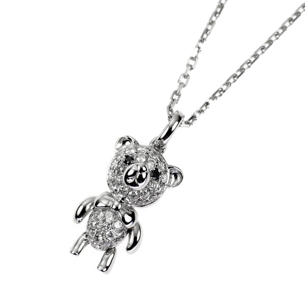 K18WG ブラックダイヤモンド  ペンダントネックレス 0.01ct D0.20ct 熊