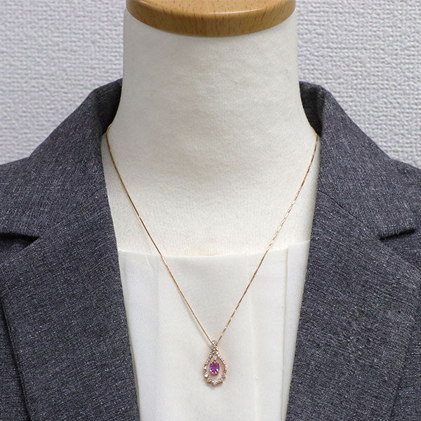 K18PG ピンクサファイア ダイヤモンド ペンダントネックレス 0.72ct D0.31ct